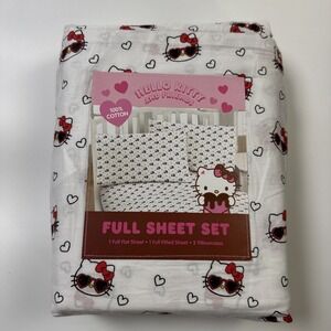 Hello Kitty Full Sheet Set 4 Piece 100% Cotton Sunglasses Hearts New